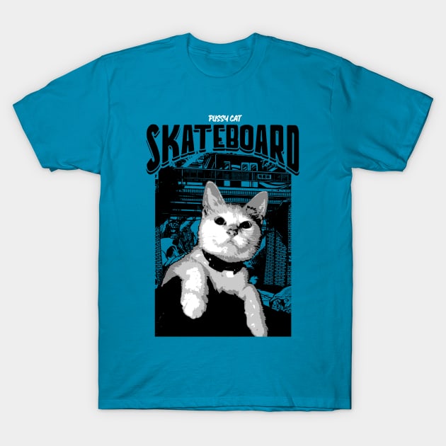 Pussy Cat Skate Board T-Shirt by Bakul Jenang